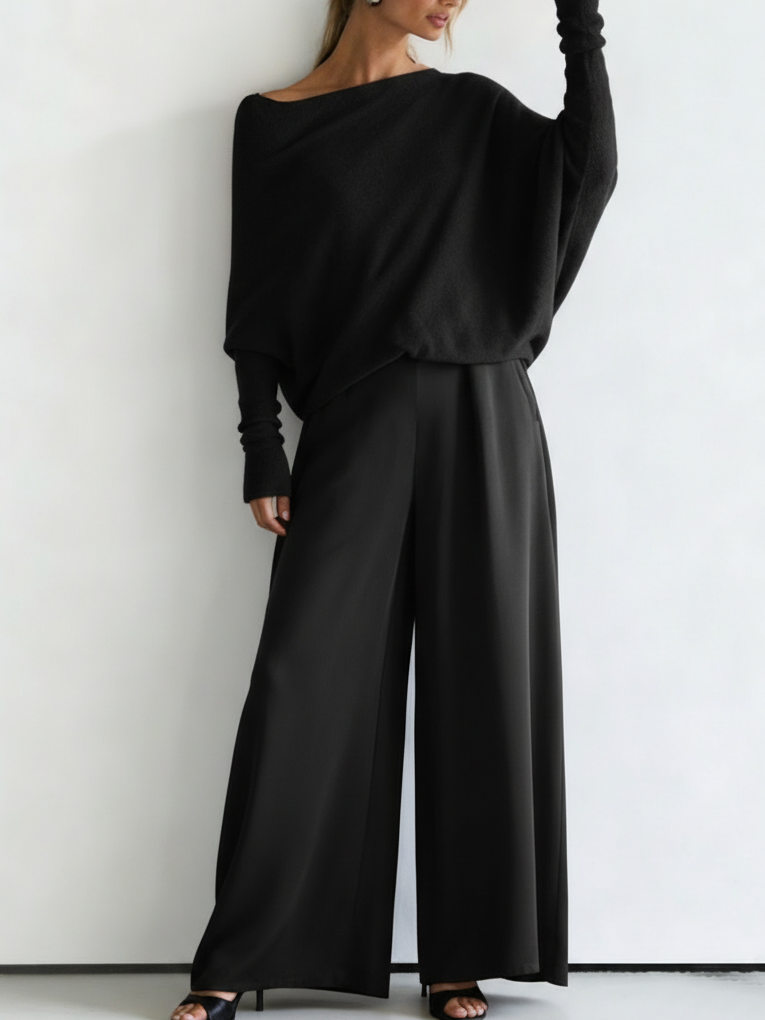 Minimalist Cozy Irregular Sweater And Jumpsuit Set