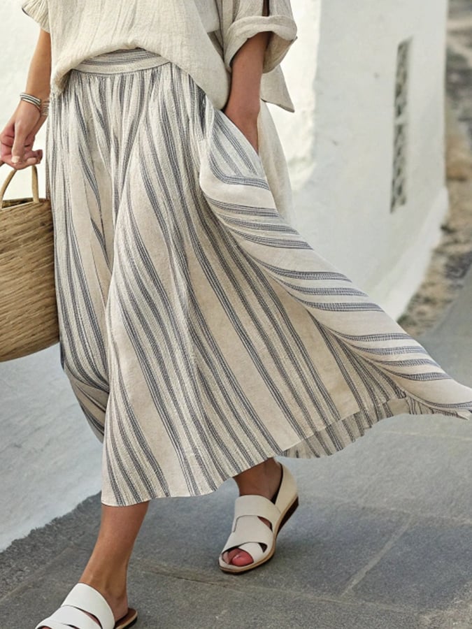 Women'S Loose Striped Holiday Skirt Set