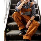 American Style Patchwork Striped Loose Vintage Wide Leg Bib Overalls