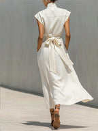 Waist-cinching Linen And Cotton Sleeveless Dress