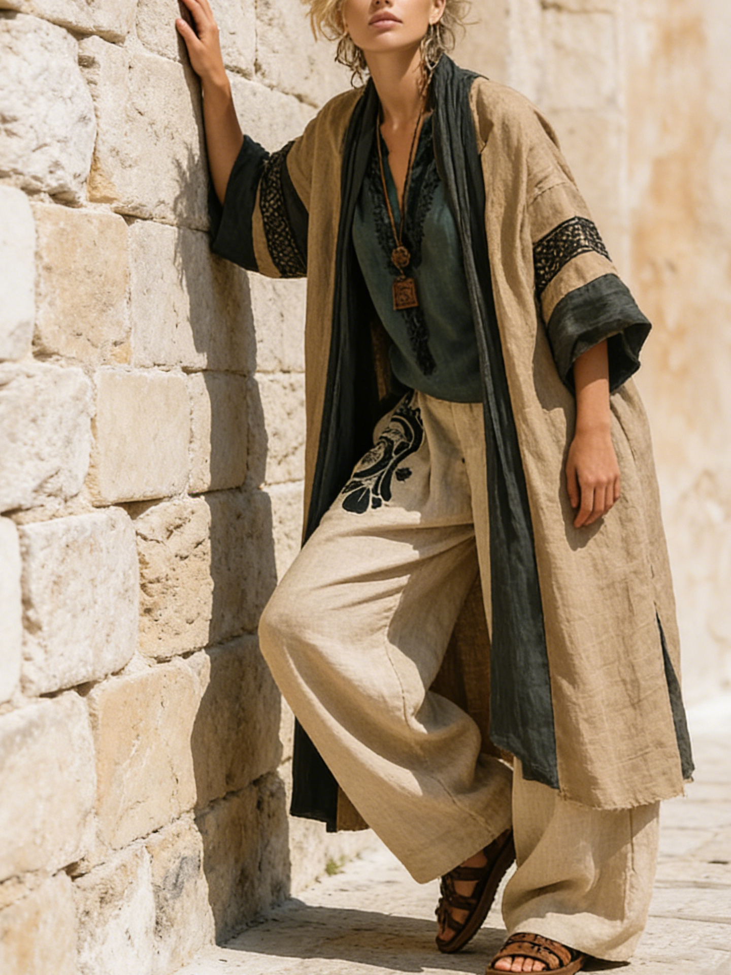 Elegant Cozy Loose Cotton Linen Three-piece Set
