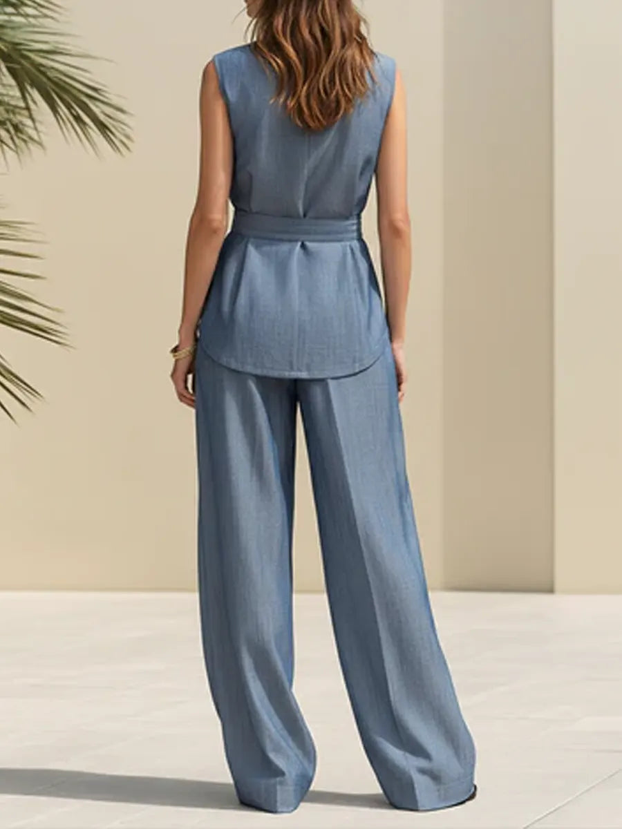 Casual Vacation Light Cotton And Linen Top And Wide-leg Pants Set