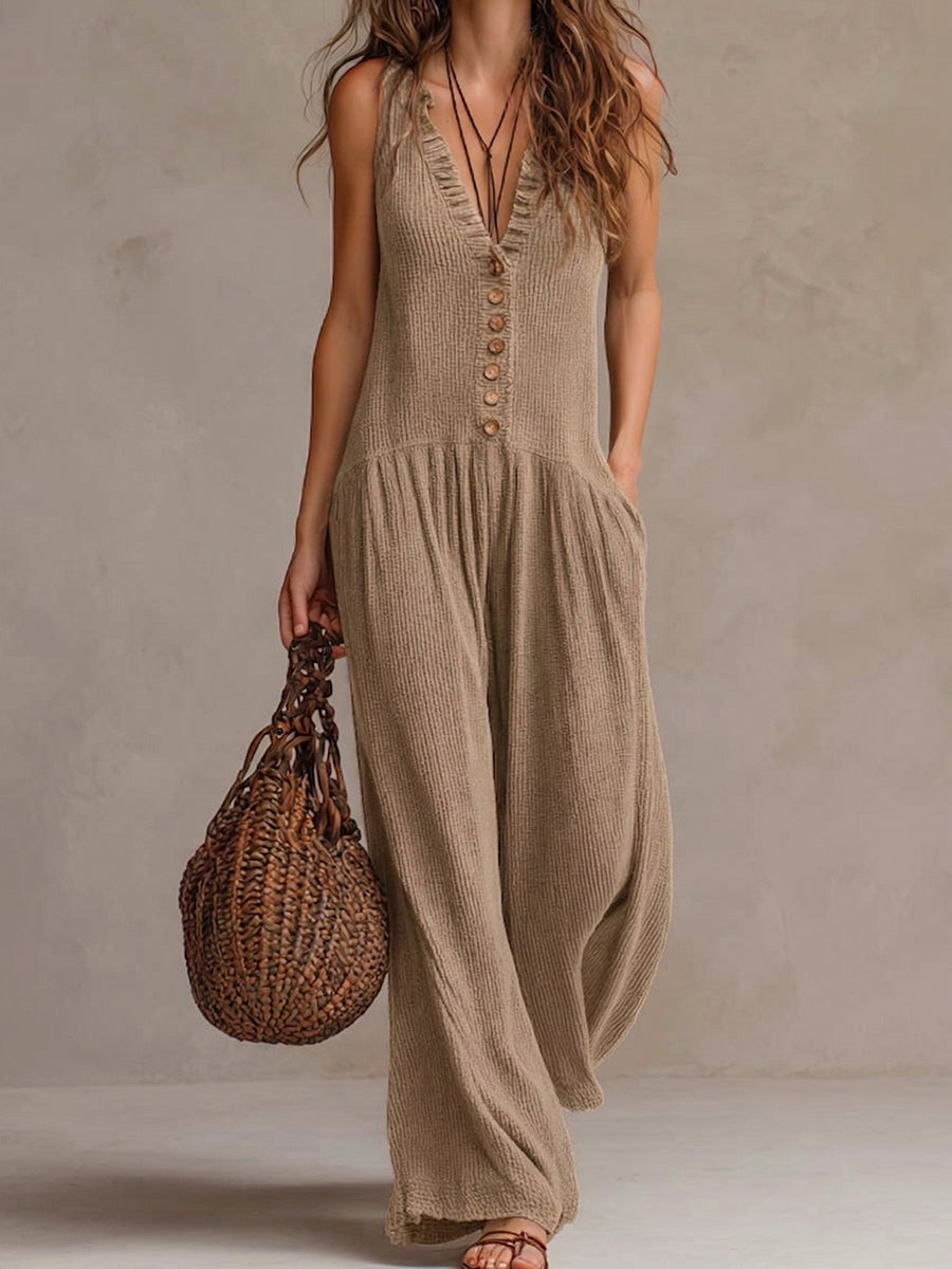 Chic & Cozy Ruffled V-neck Knitted Jumpsuit