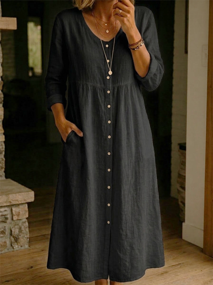 Casual Linen Cotton Button Dress