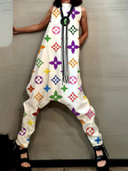 Fashion Plain Sleeveless Asymmetrical Harem Pants Tank Jumpsuit