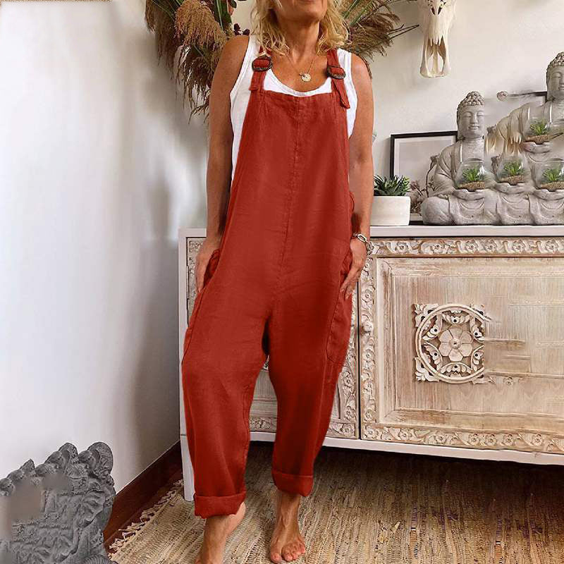 Vintage Cotton Linen Pocket Comfy Jumpsuit