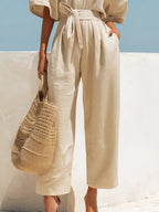 Women's Solid Color Stylish Casual Cotton Linen Jumpsuit