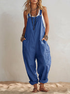 Casual Loose-fit Cotton-linen Overalls Jumpsuit