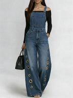 Women's Casual Loose Denim Overalls Wide-leg Jumpsuit