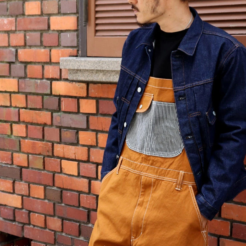 American Style Patchwork Striped Loose Vintage Wide Leg Bib Overalls