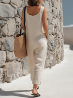 Women's Casual Simple Country Style Cotton Linen Jumpsuit