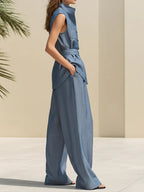 Casual Vacation Light Cotton And Linen Top And Wide-leg Pants Set