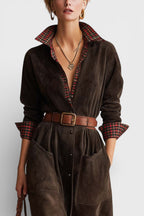 Dark Brown Retro Suede Velvet Robe