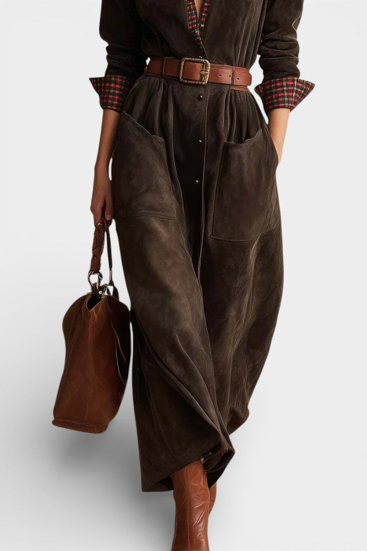 Dark Brown Retro Suede Velvet Robe